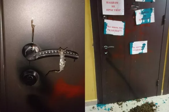 Двері керівниці руху «Маяк» Дар'ї Хейкінен після атак 25 та 26 березня / Фото: Дар'я Хейнікен